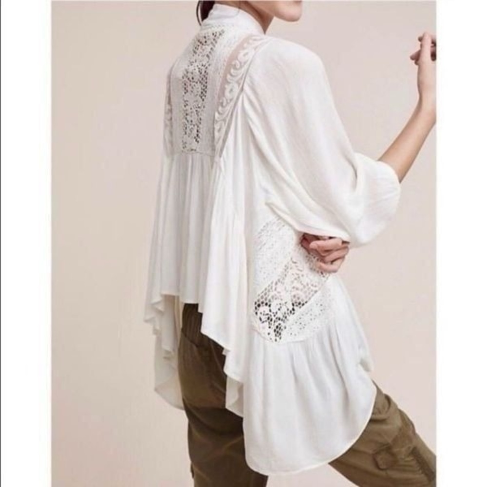 Elevenses by Anthropologie White Crochet Kimono Cardigan